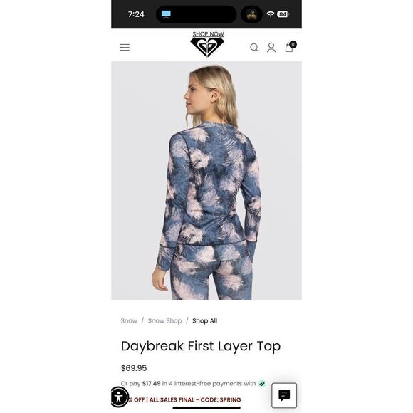 New Roxy Daybreak First Layer Top size small - Picture 1 of 5